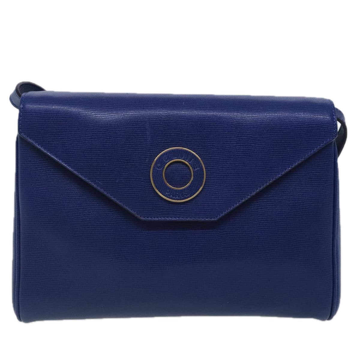 CELINE Shoulder Bag Leather Blue Gold Auth 94799