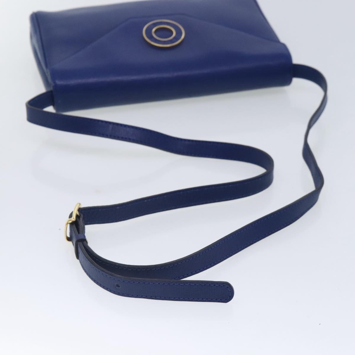 CELINE Shoulder Bag Leather Blue Gold Auth 94799