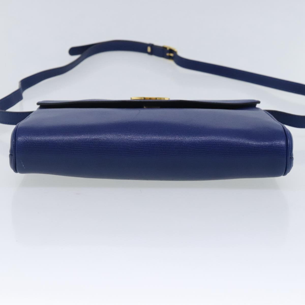 CELINE Shoulder Bag Leather Blue Gold Auth 94799