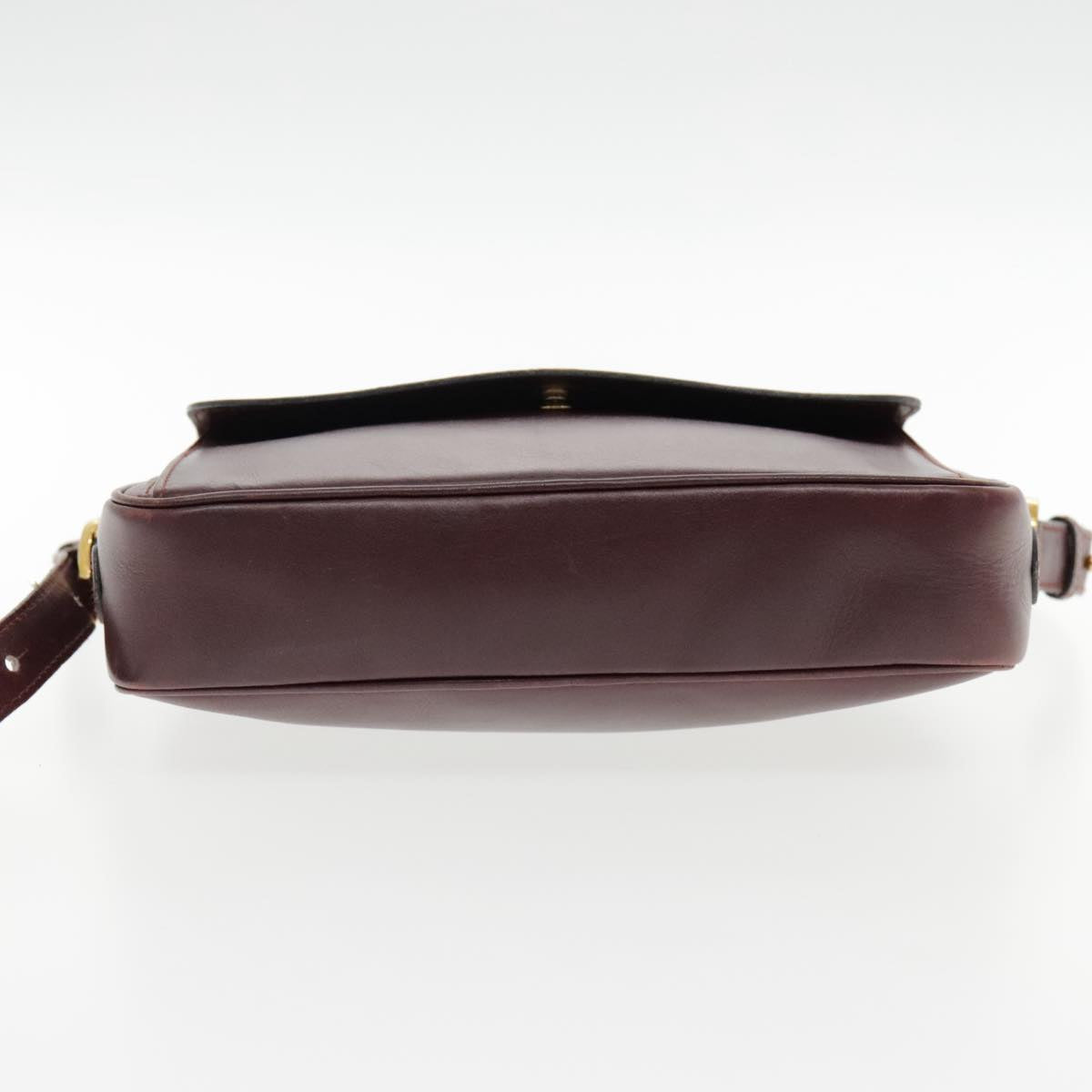 CARTIER Shoulder Bag Leather Red Gold Auth 94802