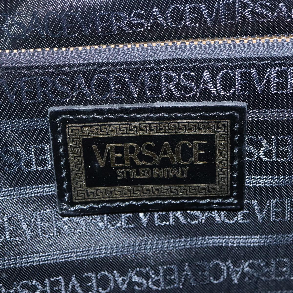 VERSACE Hand Bag Leather Black Gold Auth 94809