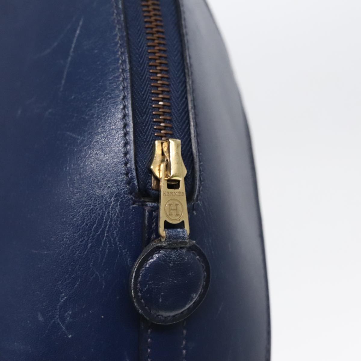 HERMES Ildo Shiki Hand Bag Leather Blue Gold Auth 94816A