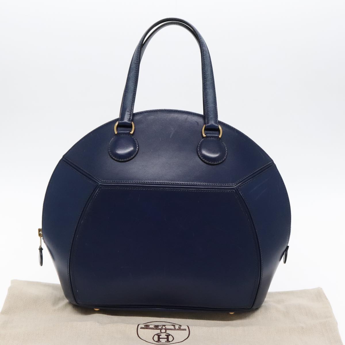 HERMES Ildo Shiki Hand Bag Leather Blue Gold Auth 94816A