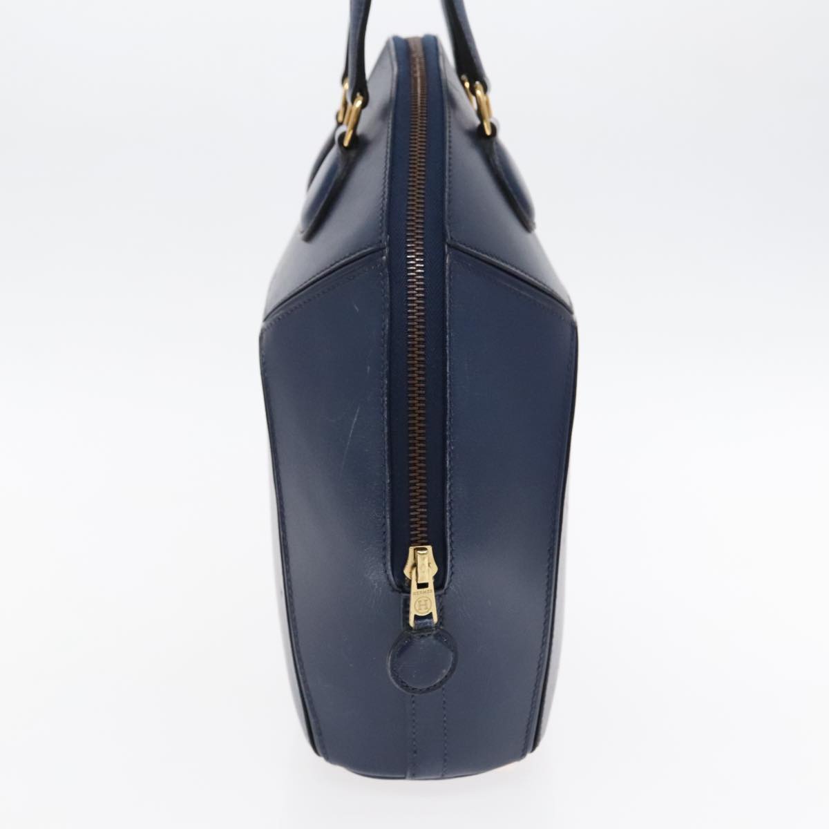 HERMES Ildo Shiki Hand Bag Leather Blue Gold Auth 94816A