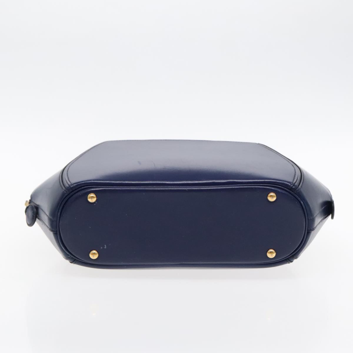 HERMES Ildo Shiki Hand Bag Leather Blue Gold Auth 94816A