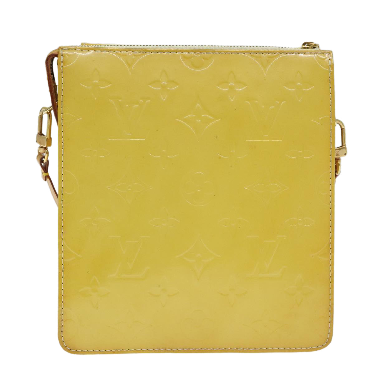 LOUIS VUITTON Monogram Vernis Motto Pouch Lime Yellow M91059 LV Auth 94843