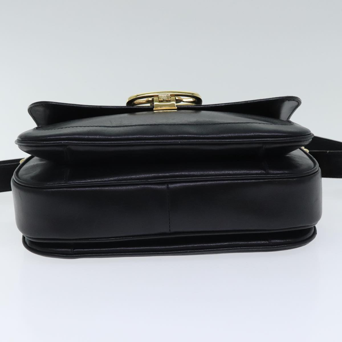 CELINE Horse Carriage Shoulder Bag Leather Black Gold Auth 94846