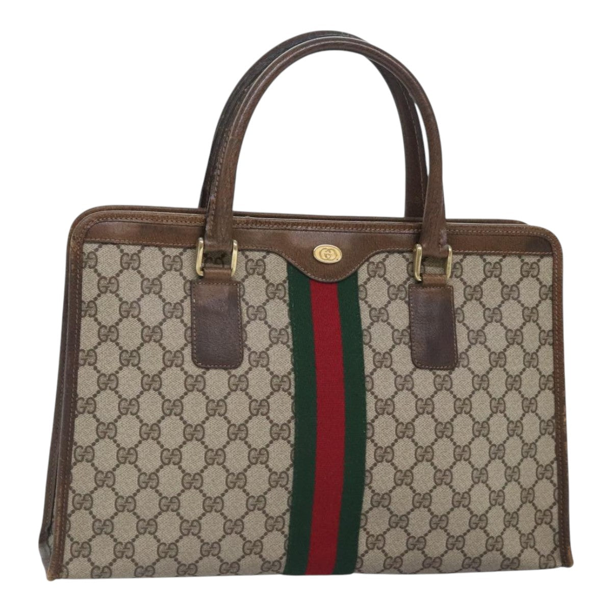 GUCCI GG Canvas Web Sherry Line Hand Bag PVC Leather Beige Red Green Auth 94850