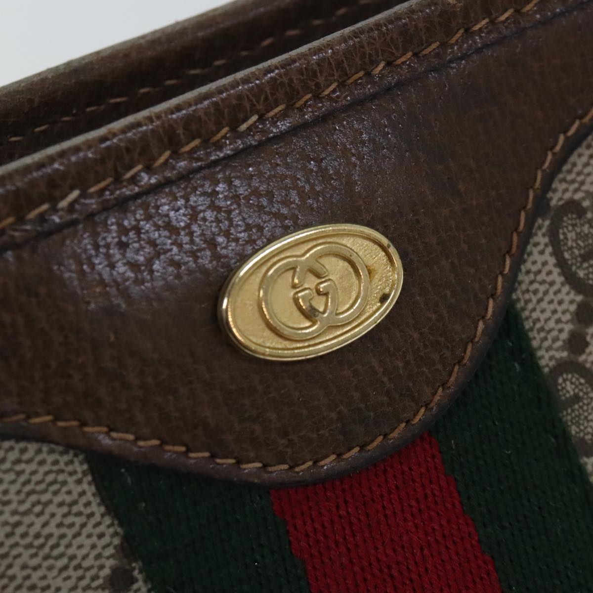 GUCCI GG Canvas Web Sherry Line Hand Bag PVC Leather Beige Red Green Auth 94850