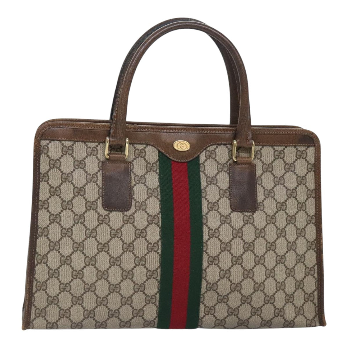 GUCCI GG Canvas Web Sherry Line Hand Bag PVC Leather Beige Red Green Auth 94850