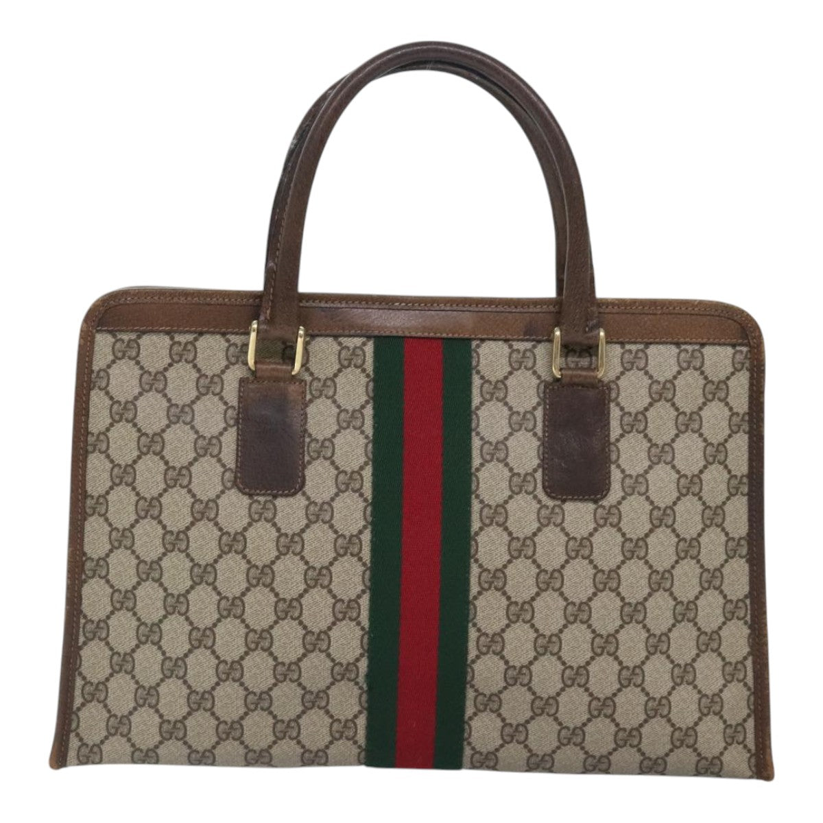 GUCCI GG Canvas Web Sherry Line Hand Bag PVC Leather Beige Red Green Auth 94850