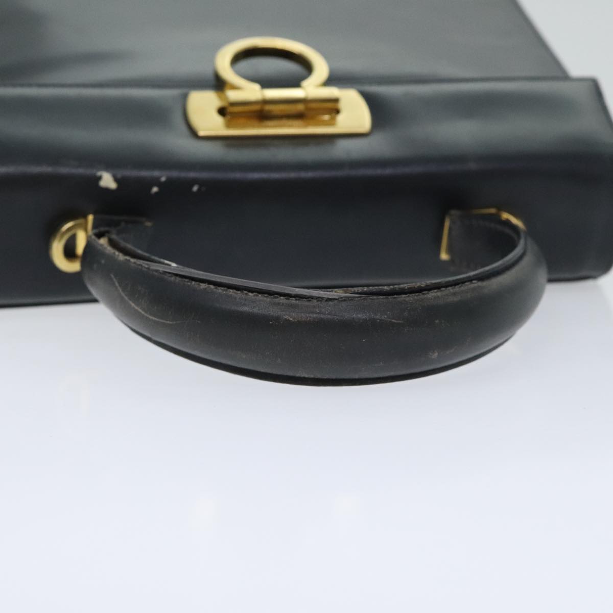 Salvatore Ferragamo Gancini Hand Bag Leather 2way Navy Gold Auth 94973