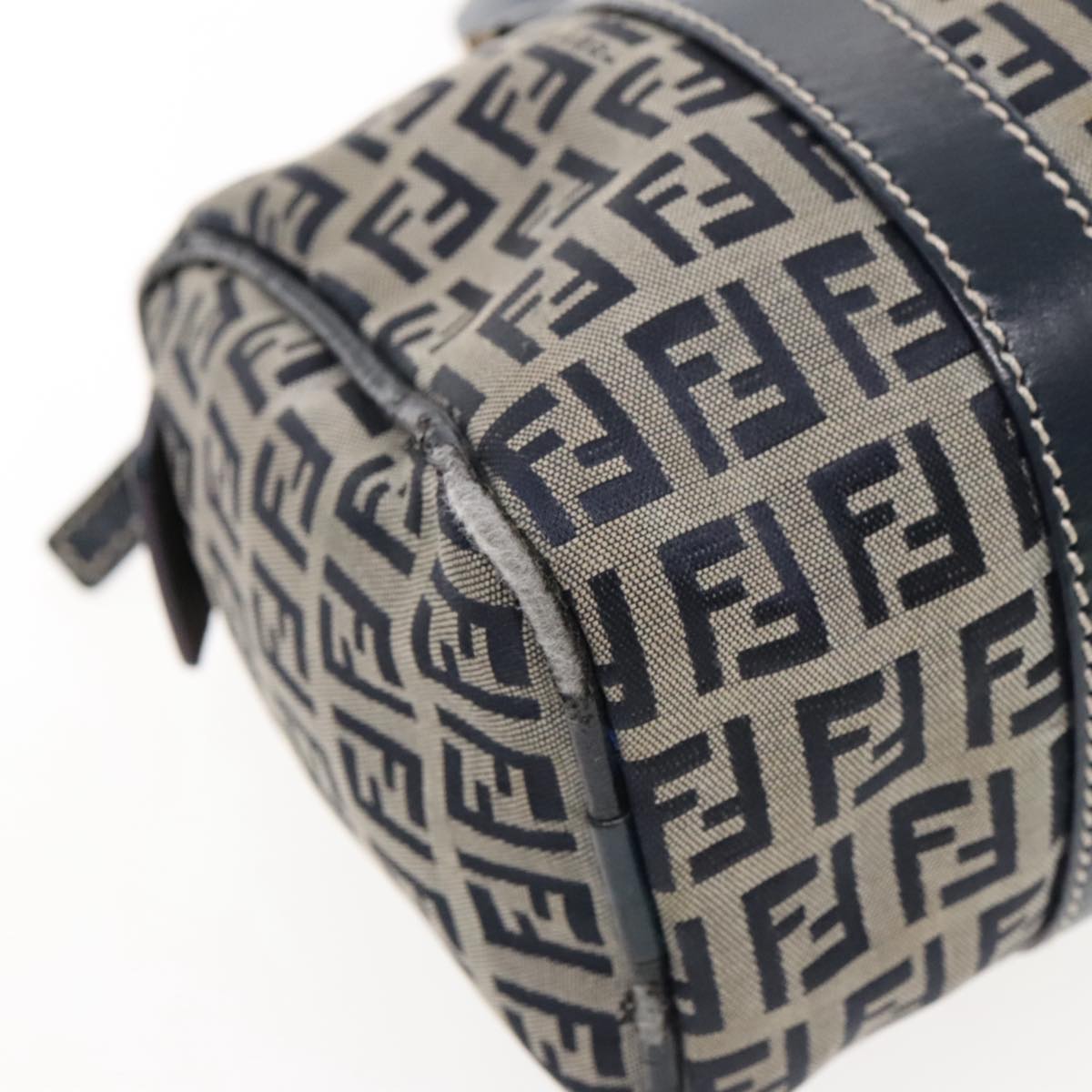 FENDI Zucchino Canvas Hand Bag Navy Silver Auth 94977