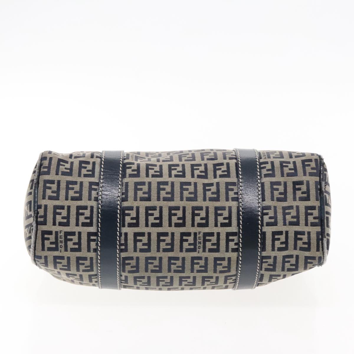 FENDI Zucchino Canvas Hand Bag Navy Silver Auth 94977