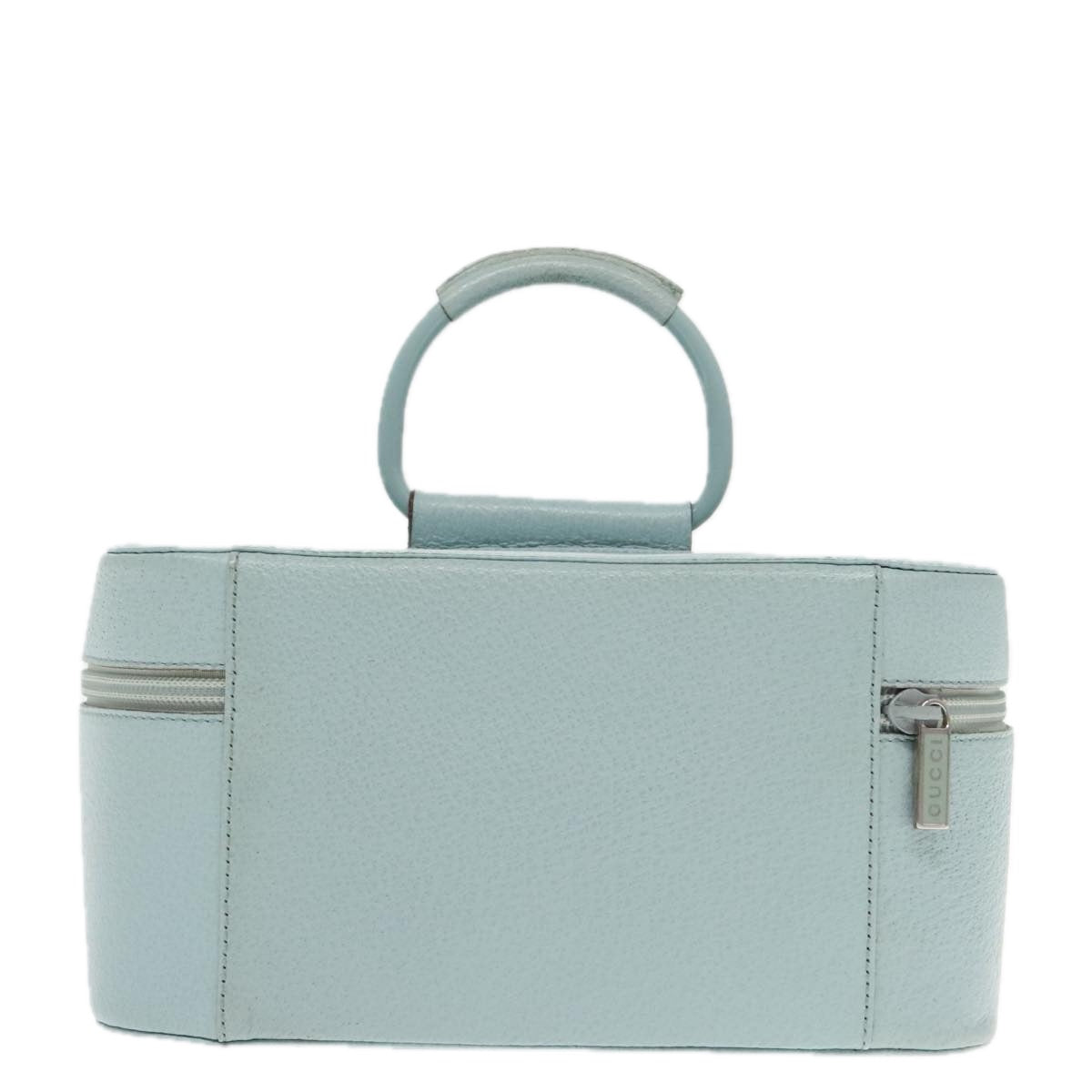 GUCCI Vanity Cosmetic Pouch Leather Light Blue Silver 039 1705 0710 Auth 94997