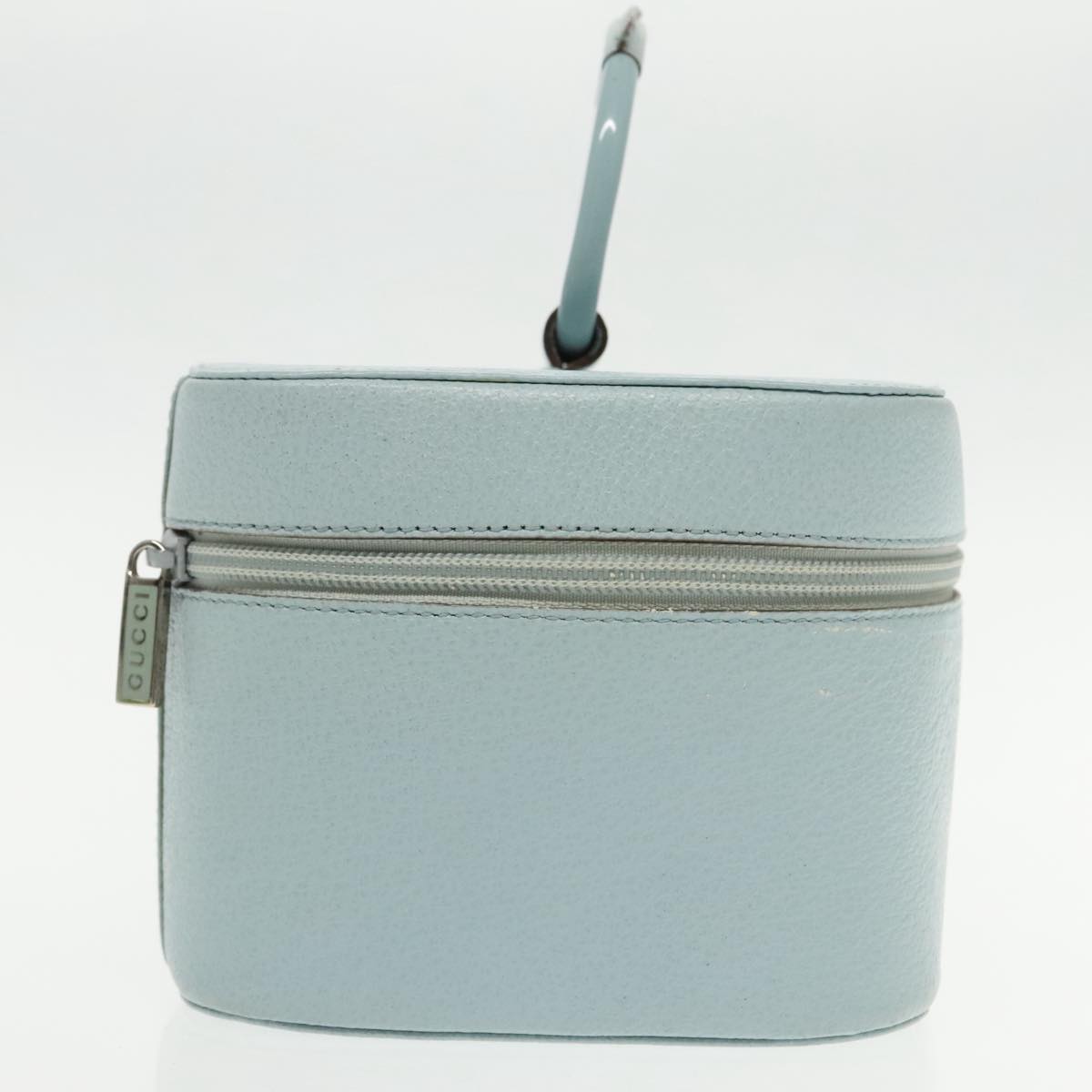 GUCCI Vanity Cosmetic Pouch Leather Light Blue Silver 039 1705 0710 Auth 94997