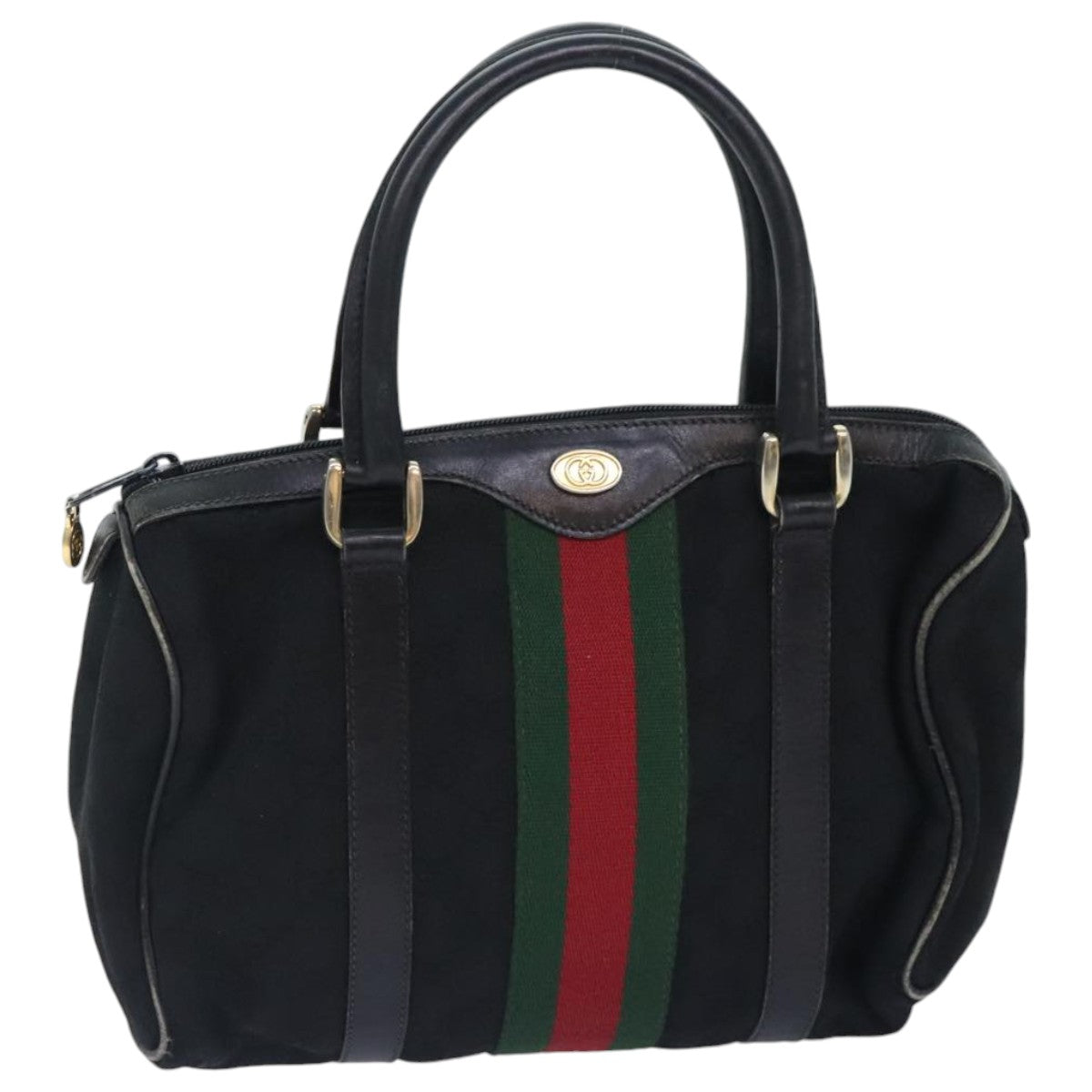 GUCCI GG Canvas Web Sherry Line Hand Bag Black Red 012 3841 28 39 Auth 94998