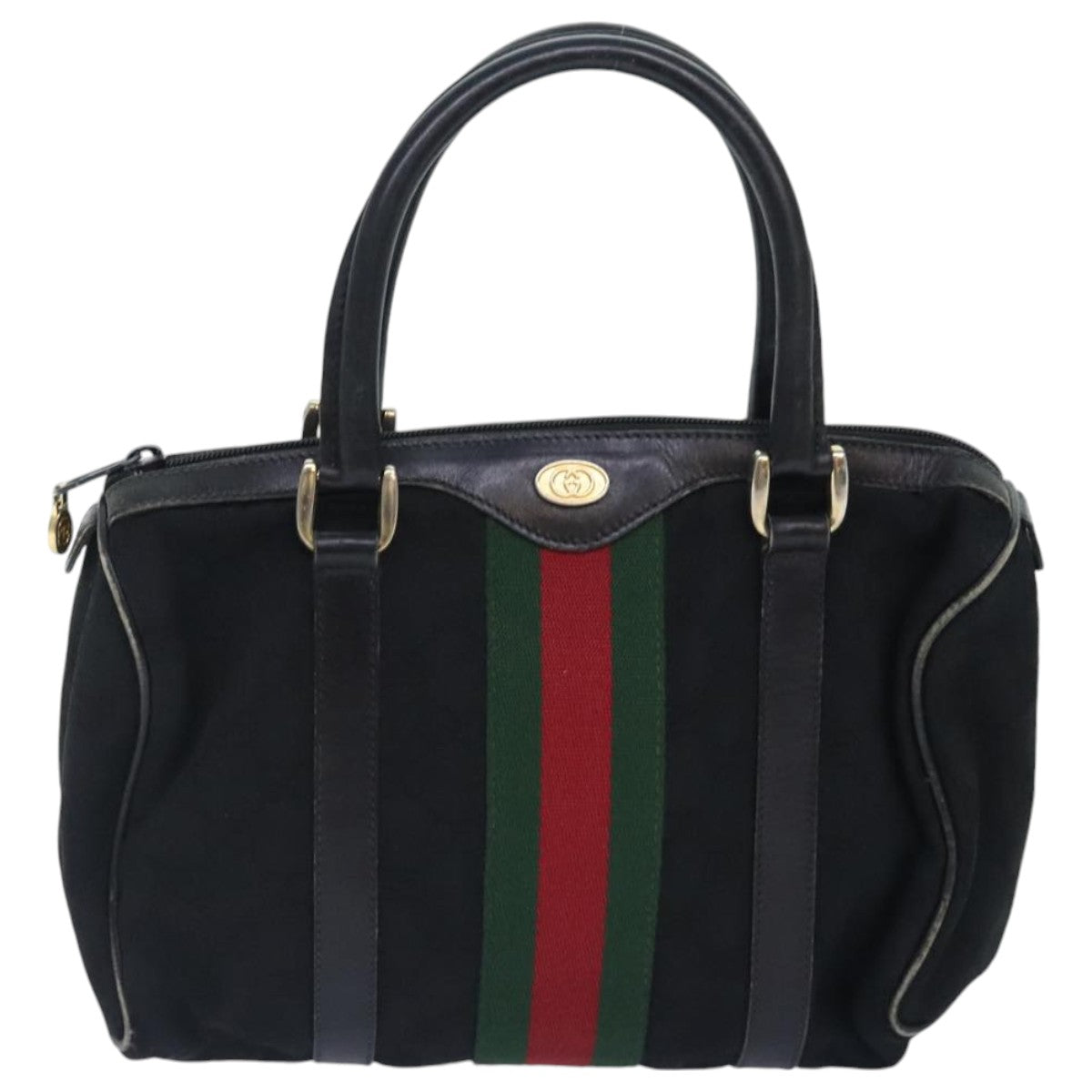 GUCCI GG Canvas Web Sherry Line Hand Bag Black Red 012 3841 28 39 Auth 94998