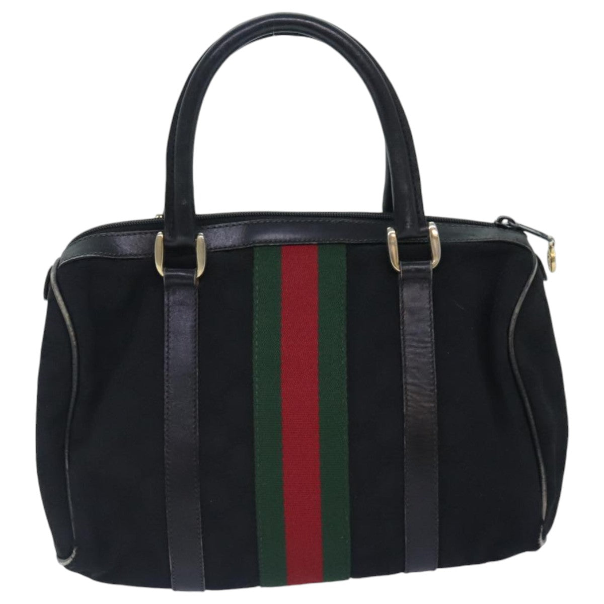 GUCCI GG Canvas Web Sherry Line Hand Bag Black Red 012 3841 28 39 Auth 94998