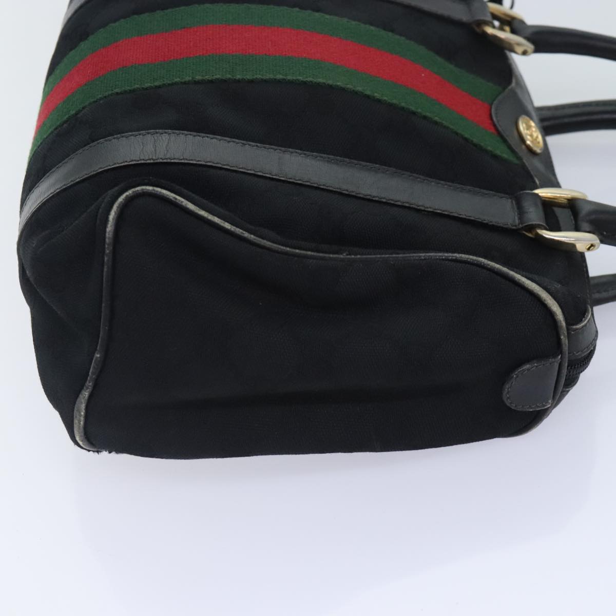 GUCCI GG Canvas Web Sherry Line Hand Bag Black Red 012 3841 28 39 Auth 94998