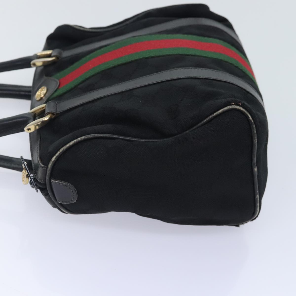 GUCCI GG Canvas Web Sherry Line Hand Bag Black Red 012 3841 28 39 Auth 94998