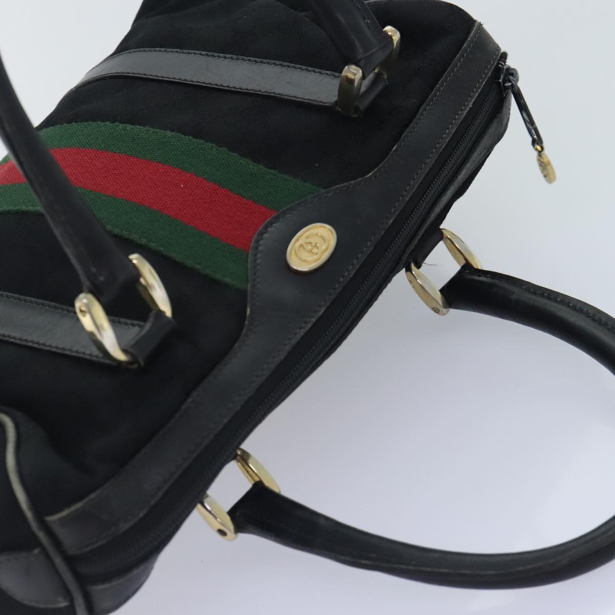 GUCCI GG Canvas Web Sherry Line Hand Bag Black Red 012 3841 28 39 Auth 94998