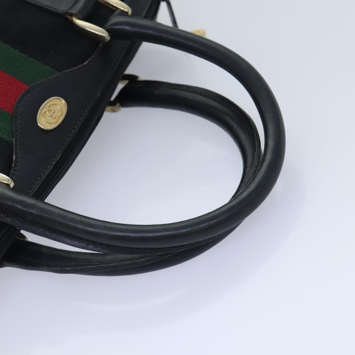 GUCCI GG Canvas Web Sherry Line Hand Bag Black Red 012 3841 28 39 Auth 94998