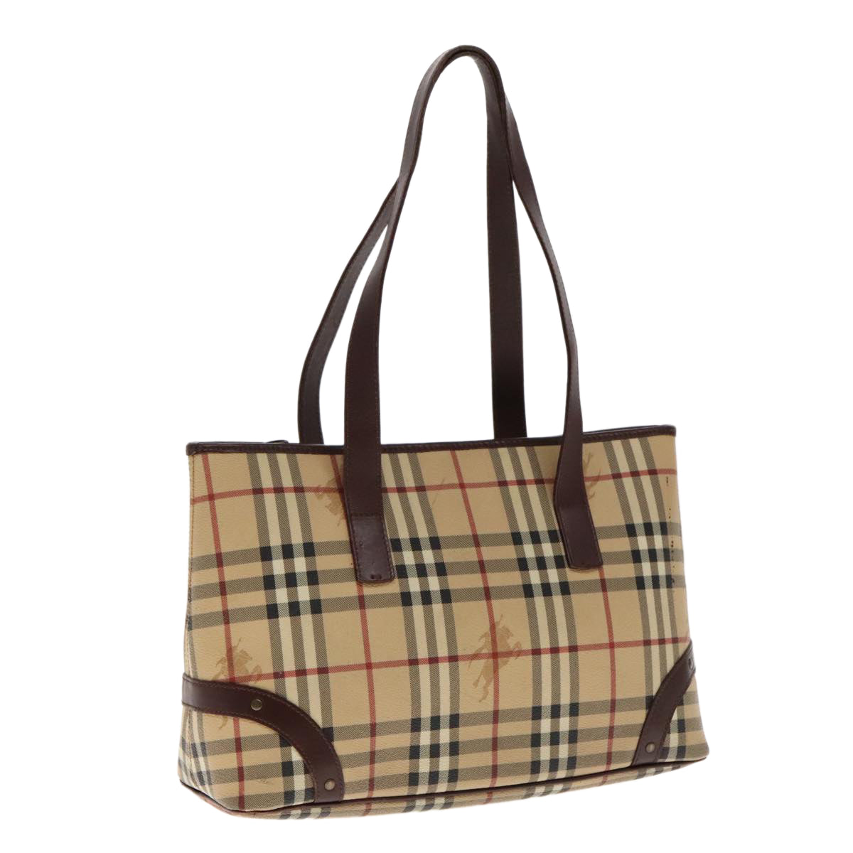 BURBERRY Nova Check Tote Bag PVC Beige Gold Auth 95006