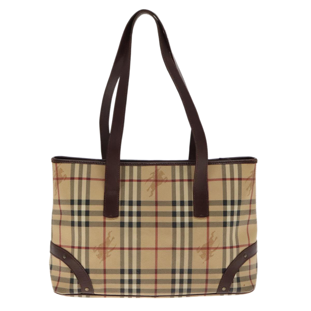 BURBERRY Nova Check Tote Bag PVC Beige Gold Auth 95006