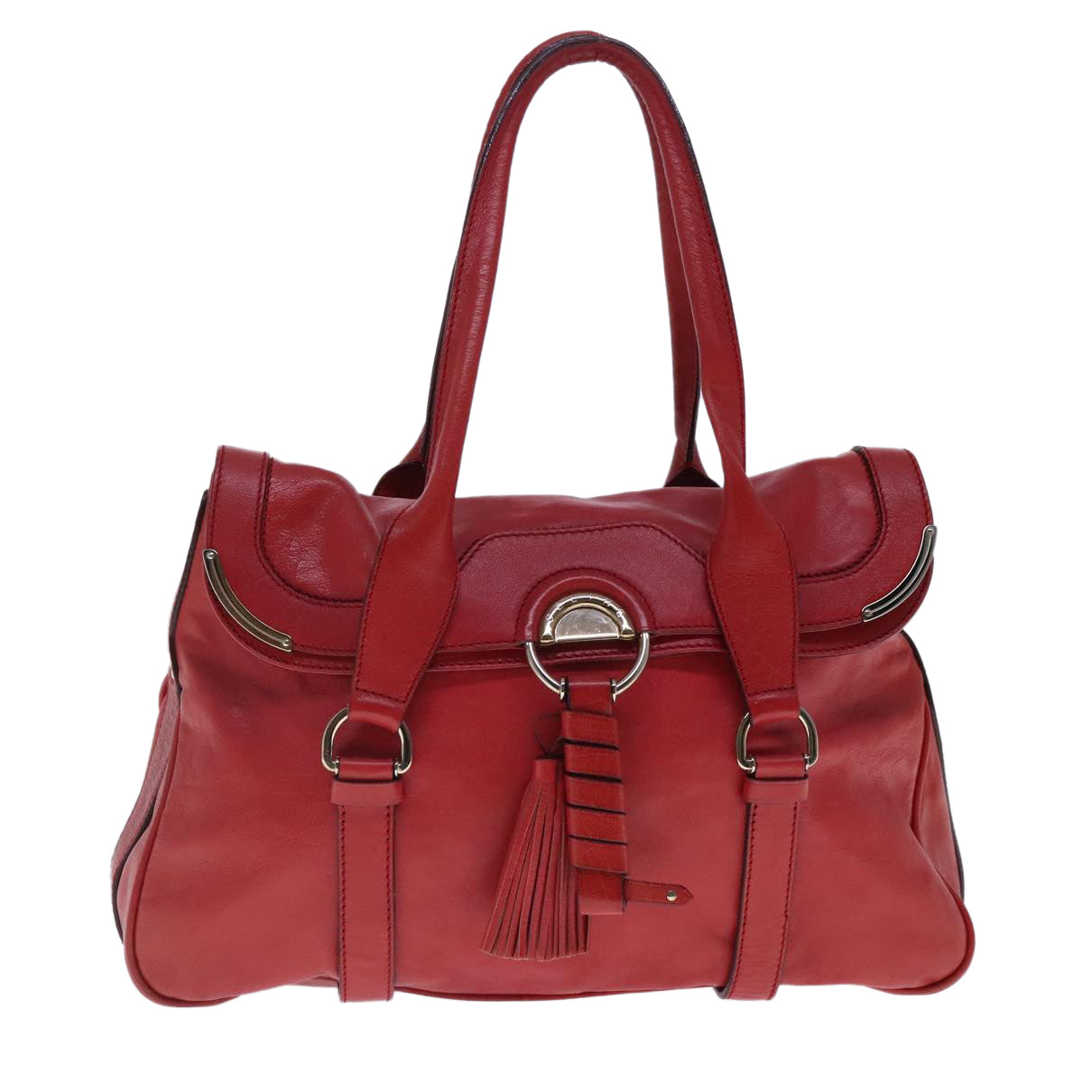 CELINE Shoulder Bag Leather Red Gold Auth 95010