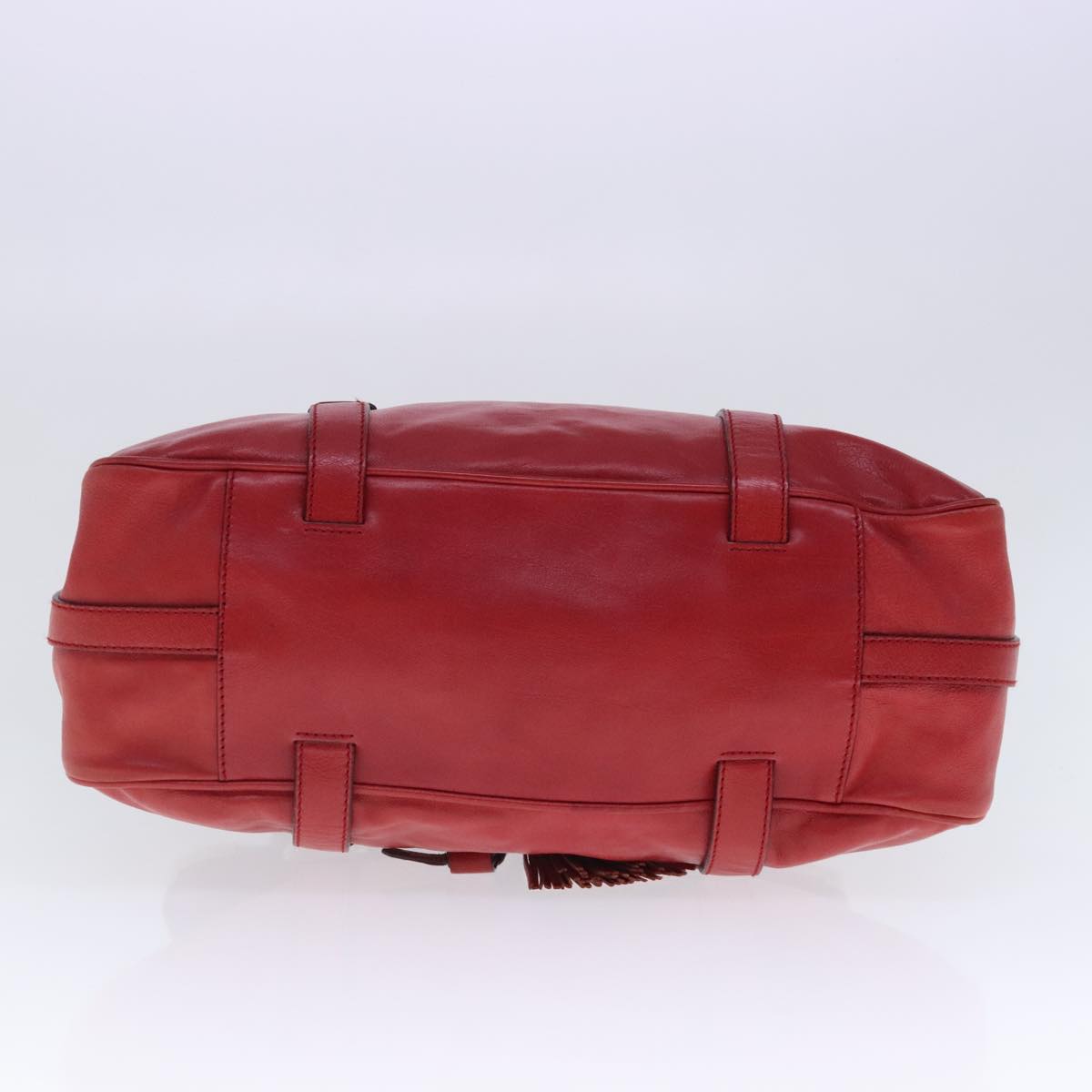 CELINE Shoulder Bag Leather Red Gold Auth 95010