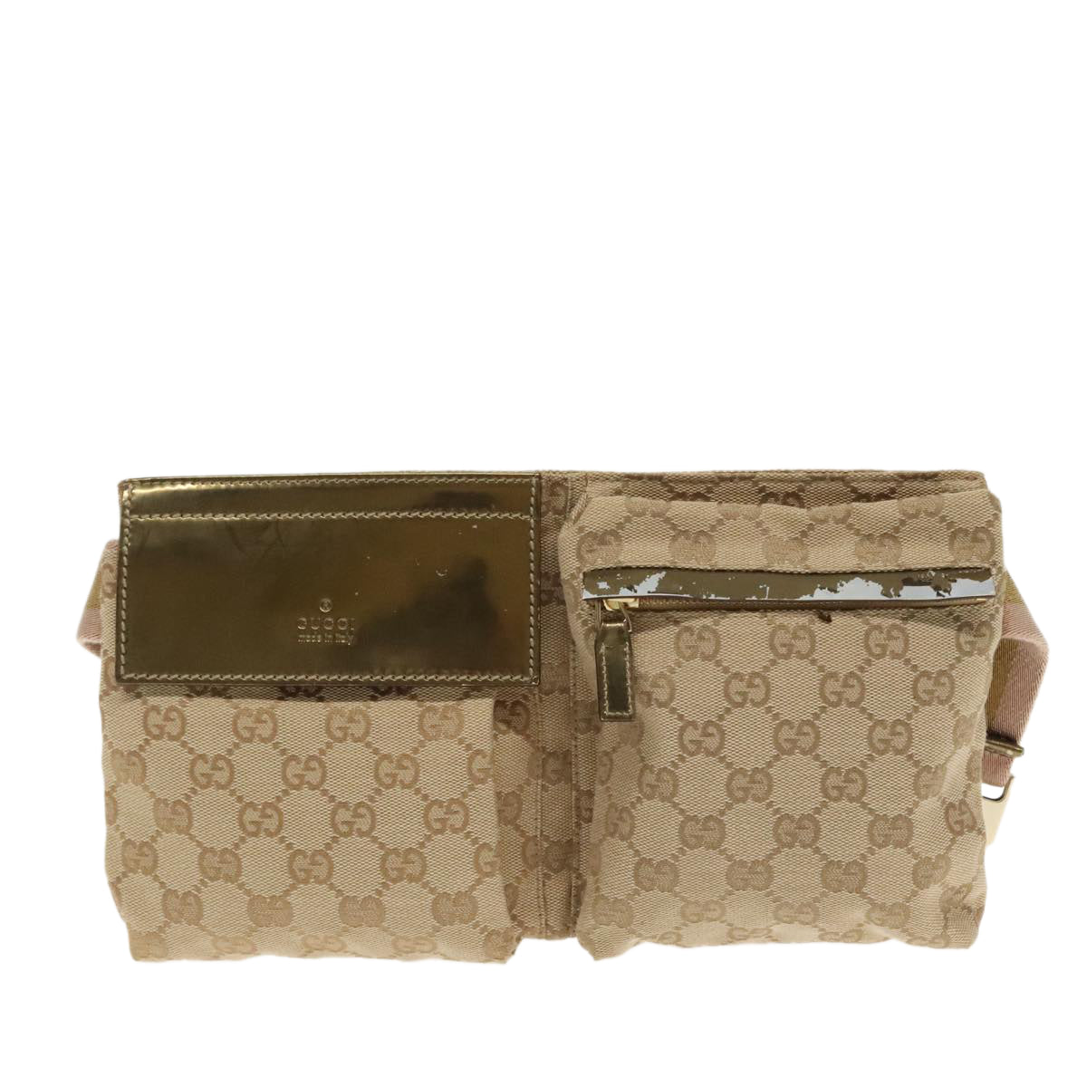 GUCCI GG Canvas Sherry Line Waist bag Beige Gold pink 28566 Auth 95013