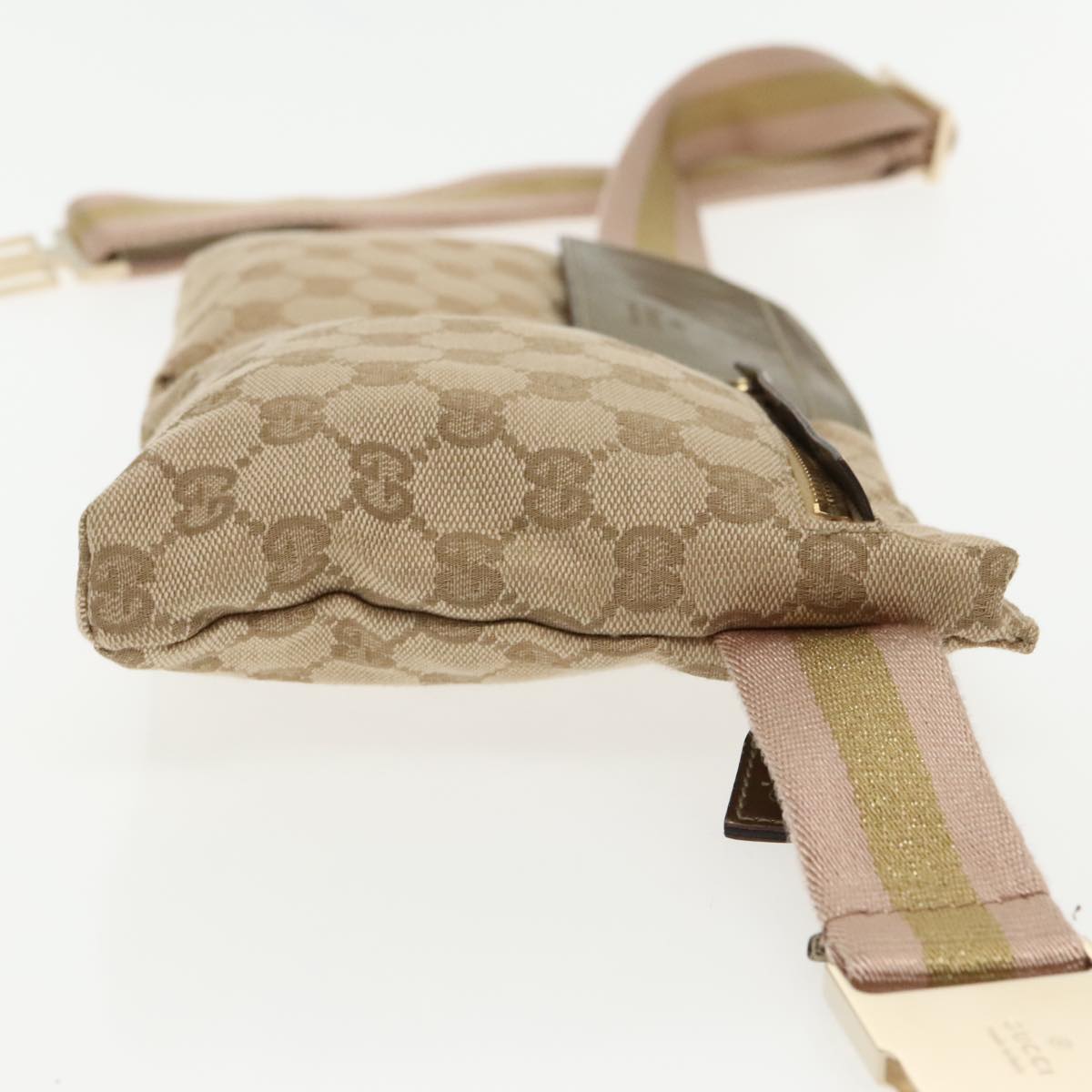 GUCCI GG Canvas Sherry Line Waist bag Beige Gold pink 28566 Auth 95013