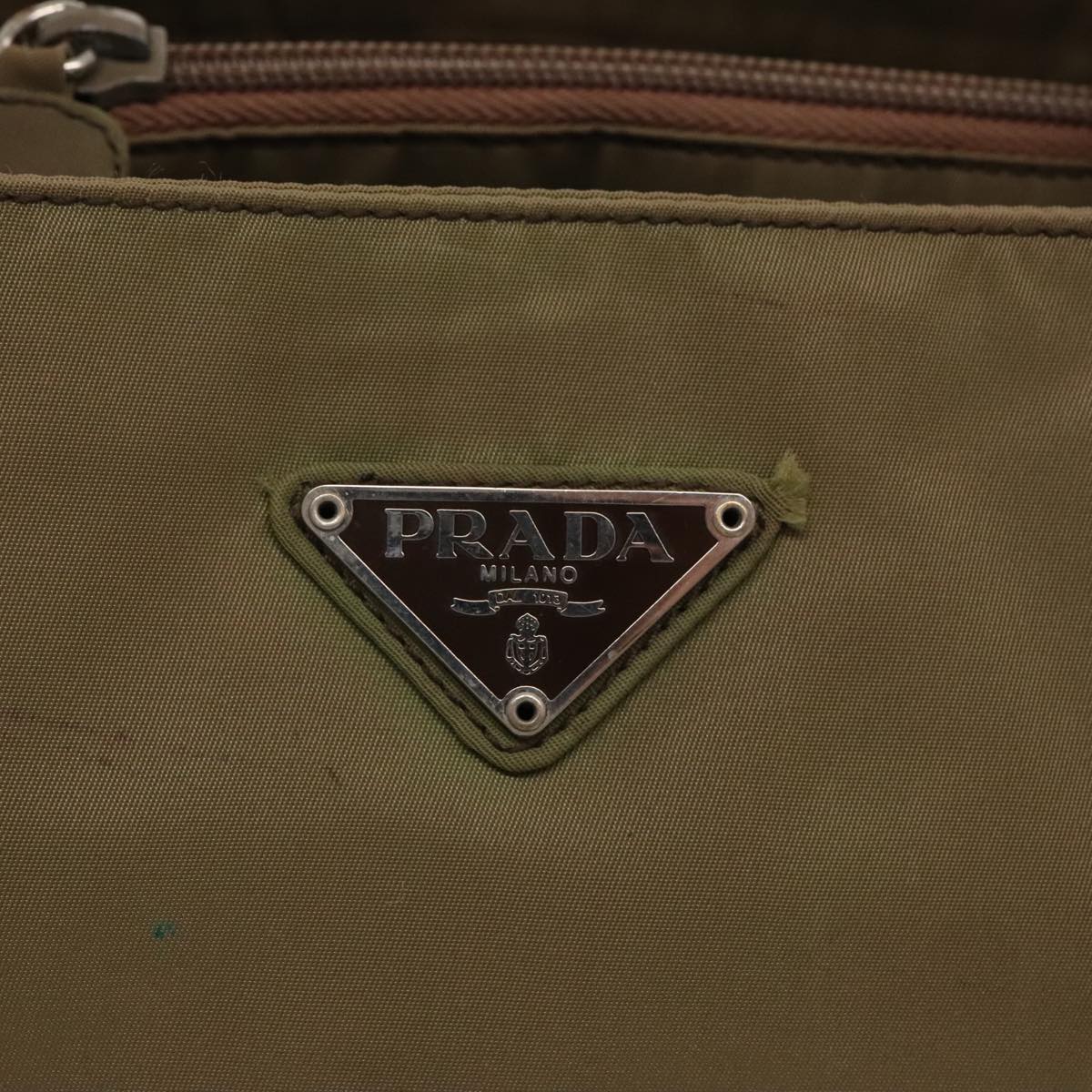 PRADA Hand Bag Nylon Khaki Silver Auth 95022