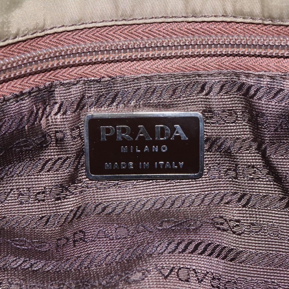 PRADA Hand Bag Nylon Khaki Silver Auth 95022