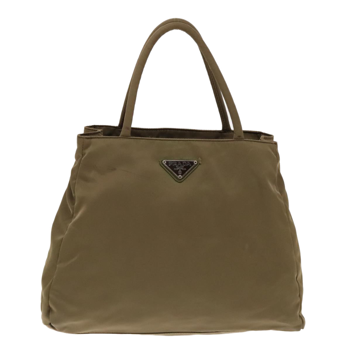 PRADA Hand Bag Nylon Khaki Silver Auth 95022