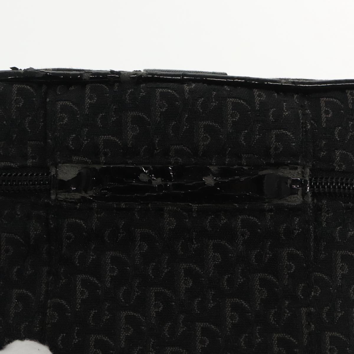 Christian Dior Trotter Canvas Vanity Cosmetic Pouch Black Silver Auth 95034