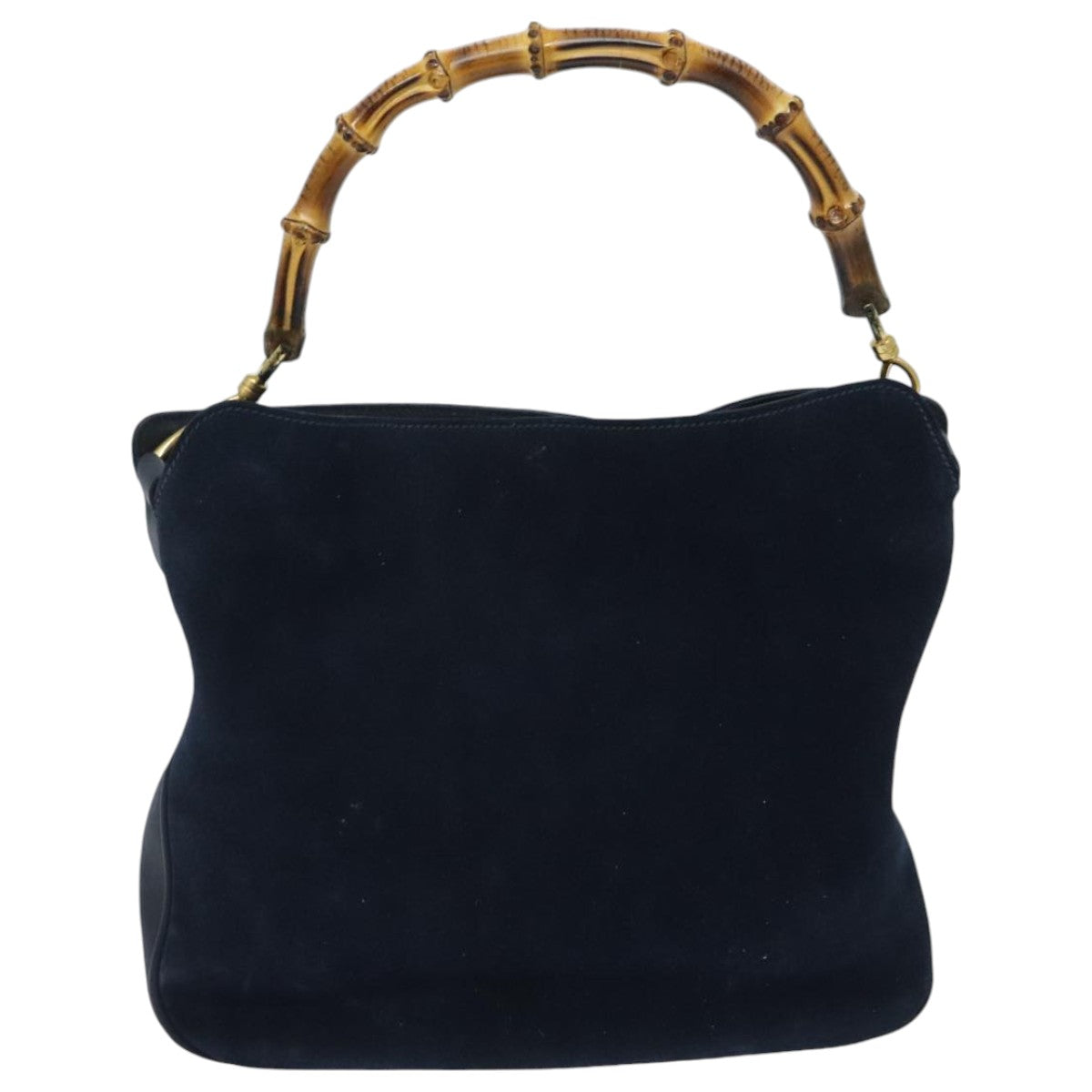 GUCCI Bamboo Hand Bag Suede 2way Navy Gold 001 1638 2615 Auth 95040