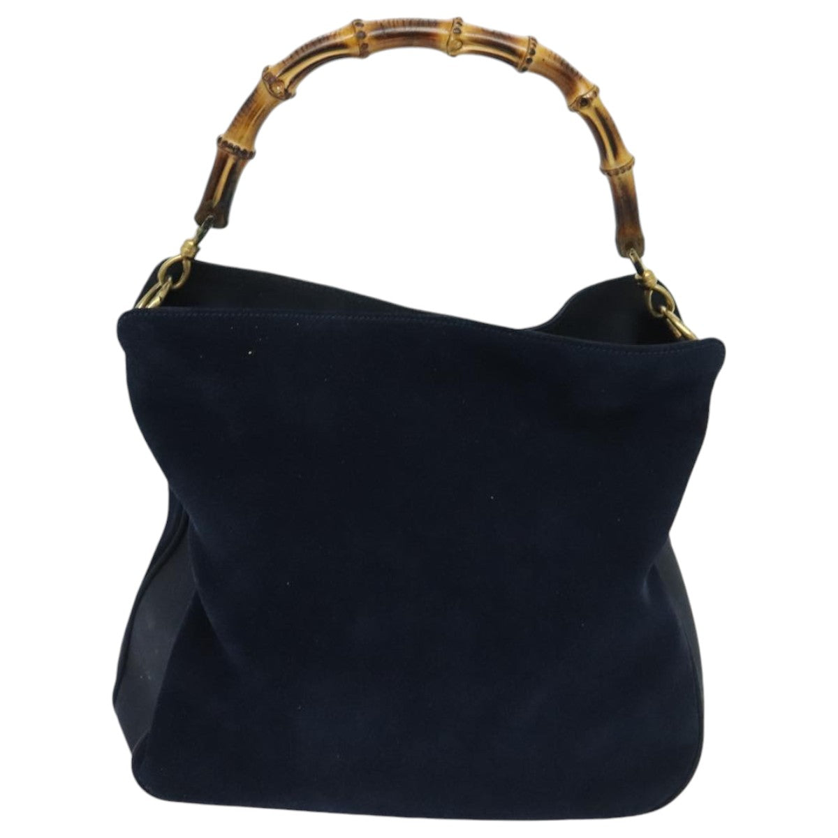 GUCCI Bamboo Hand Bag Suede 2way Navy Gold 001 1638 2615 Auth 95040