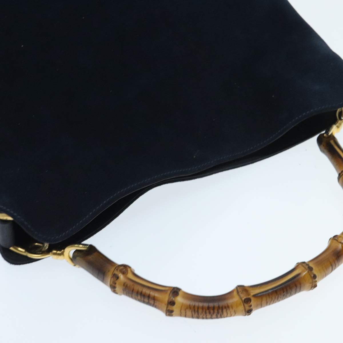 GUCCI Bamboo Hand Bag Suede 2way Navy Gold 001 1638 2615 Auth 95040