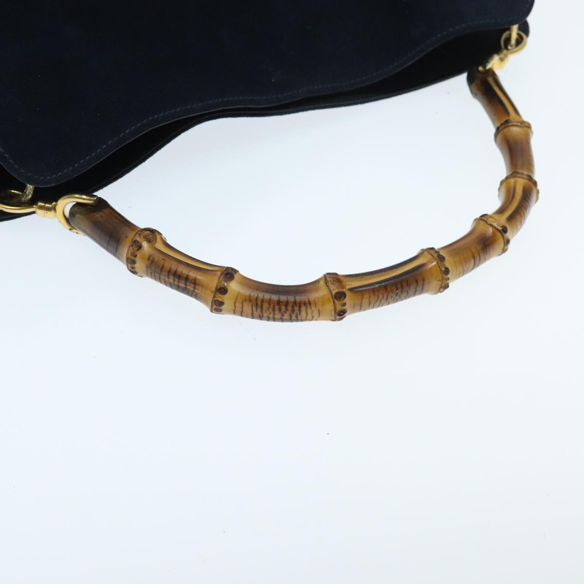 GUCCI Bamboo Hand Bag Suede 2way Navy Gold 001 1638 2615 Auth 95040