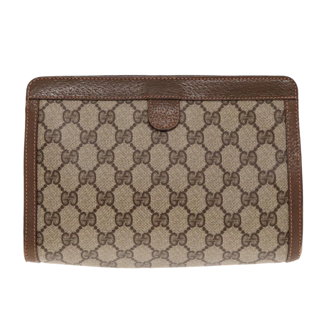 GUCCI GG Supreme Web Sherry Line Clutch Bag PVC Beige Red 89 01 032 Auth 95057