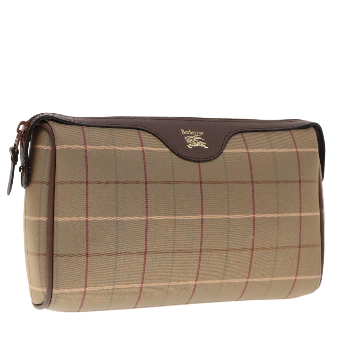 Burberrys Nova Check Clutch Bag Canvas Brown Gold Auth 95058