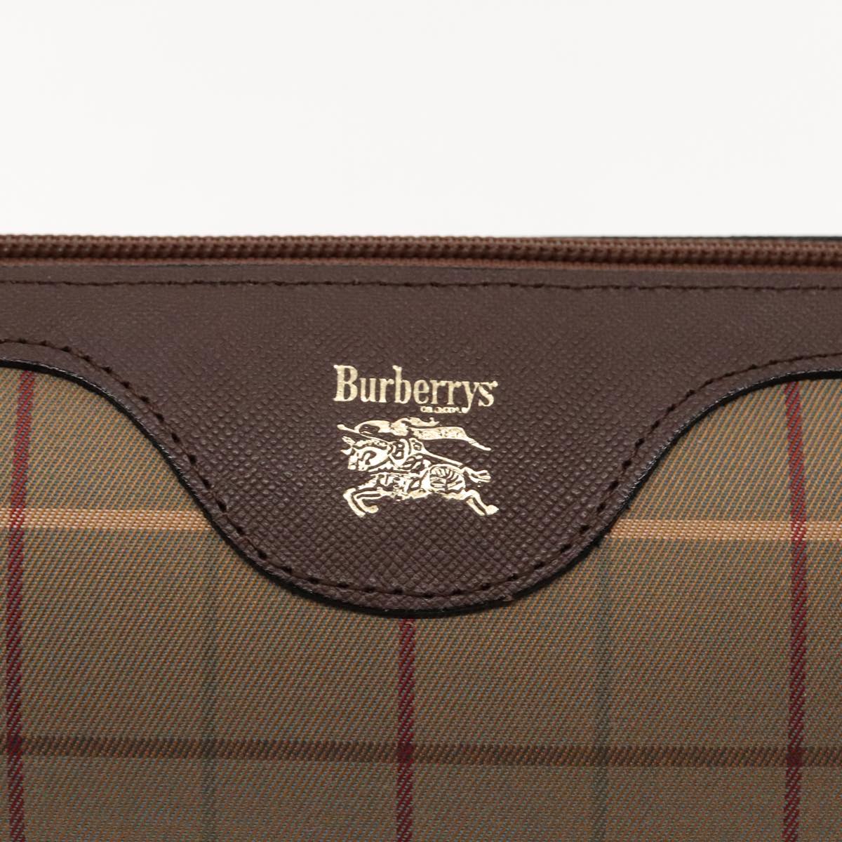 Burberrys Nova Check Clutch Bag Canvas Brown Gold Auth 95058