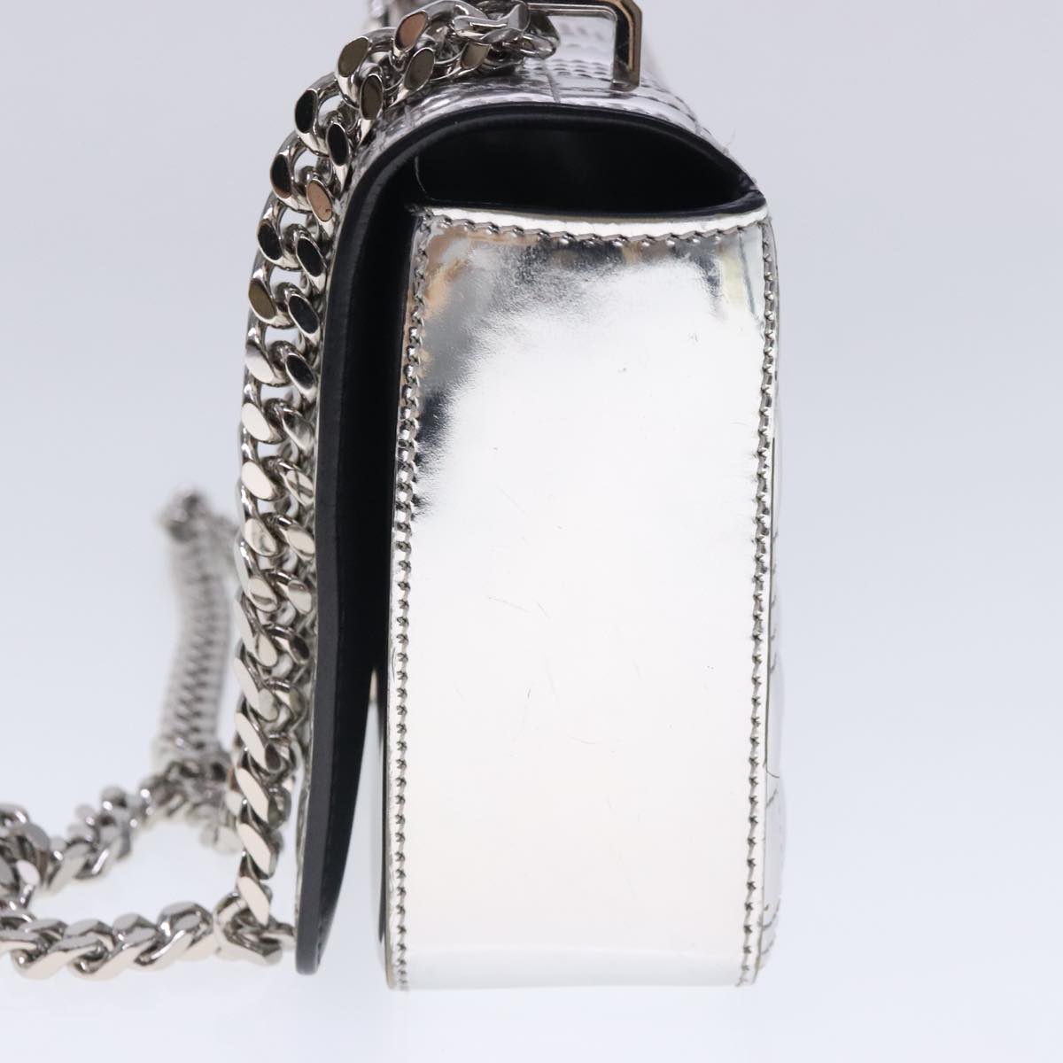 BURBERRY Chain Shoulder Bag Patent leather Silver Auth 95065