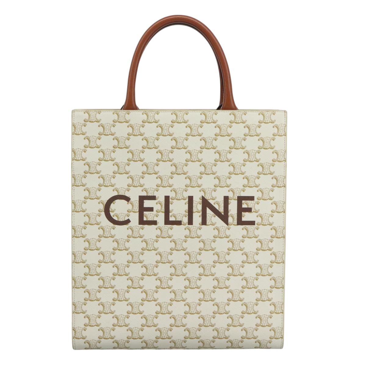 CELINE Triomphe Small Vertical Cabas Tote Bag PVC Leather 2way White Auth 95139SM