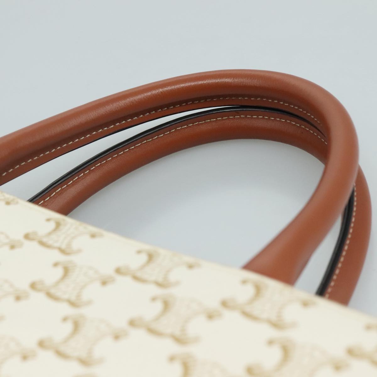 CELINE Triomphe Small Vertical Cabas Tote Bag PVC Leather 2way White Auth 95139SM