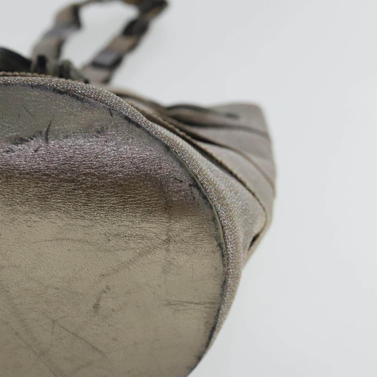 Salvatore Ferragamo Chain Hand Bag Canvas Silver Auth 95158