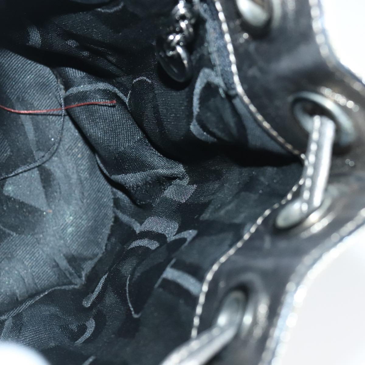 Salvatore Ferragamo Chain Hand Bag Canvas Silver Auth 95158