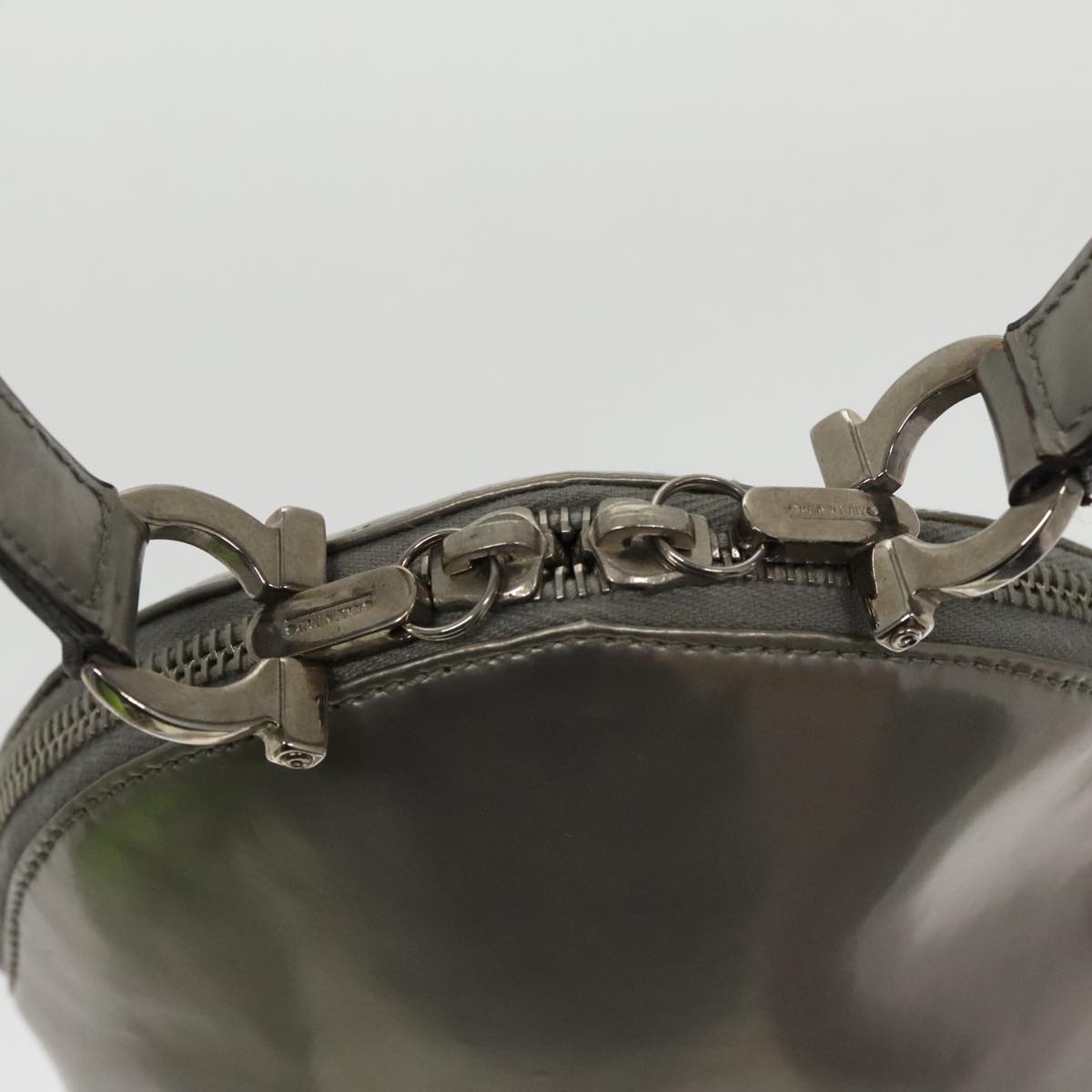 Salvatore Ferragamo Gancini Hand Bag Enamel Silver Auth 95159
